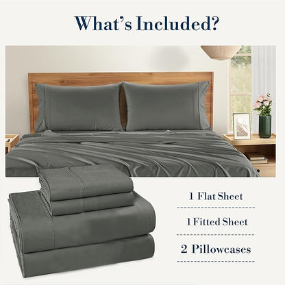 Casa Platino Twin Sized Sheets – 4 Piece Twin Size Sheets Set, Ultra Soft & Breathable, With 15 Inch Deep Pocket Fitted Sheet, Cozy Cooling Sheets, Perfect for Daily Use & Machine Washable – Dark Grey