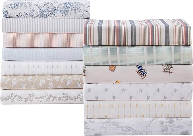 Tommy Bahama - Queen Size Sheet Set, 100% Cotton Percale Bedding with a Crisp & Cool Feel, Bed Sheets with Matching Fitted Sheet & Pillowcases (Pineapple Pinstripe Yellow)