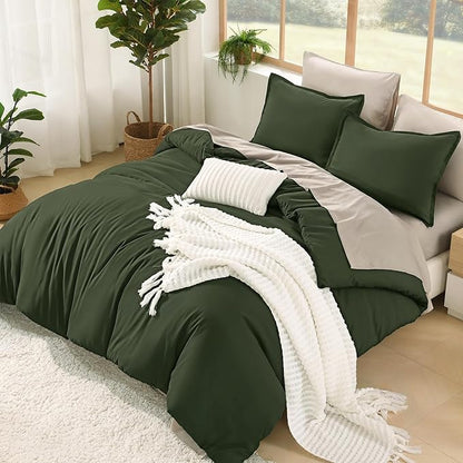 Litanika Comforter California King Size Set Olive - 7 Pieces Bed in a Bag California King Beddding Comforter Sets, Plain Lightweight Bed Set with Comforter, Sheets, Pillowcases & Shams