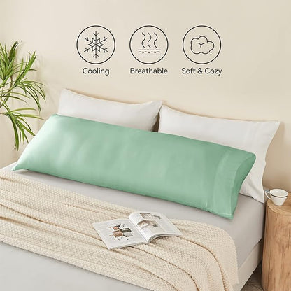 BEDELITE Body Pillow Case Cover, Rayon Made from Bamboo, Cooling Body Pillow Cover for Hot Sleepers and Night Sweats, Breathable & Silky Soft Full Long Pillow Case (Mint Green, 20x54 Inches)