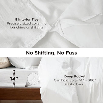 Bedsure Removable Cover with Comforter Duvet Insert Full - 5 Pieces White Prewashed Soft Bedding Set for All Seasons Use, Includes 1 Duvet Cover, 1 Comforter, 1 Fitted Sheet, 2 Pillow Shams