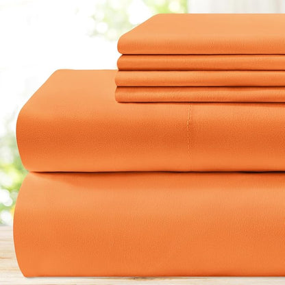 BYSURE 6 Pieces Bed Sheets Set(Full, Orange Apricot) - Hotel Luxury Super Soft 1800 Thread Count 100% Microfiber Sheets with Deep Pockets, Wrinkle & Fade Resistant