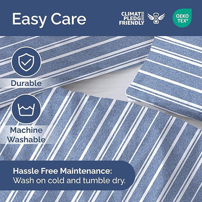 Duvet Cover King Size Set - Extra Soft King Duvet Cover 104" x 90" with 2 Pillow Shams - Hotel Luxury, Easy Care & Fade Free with Zipper Closures & Ties - All Season, Comfy & Breathable (Blue Stripes)