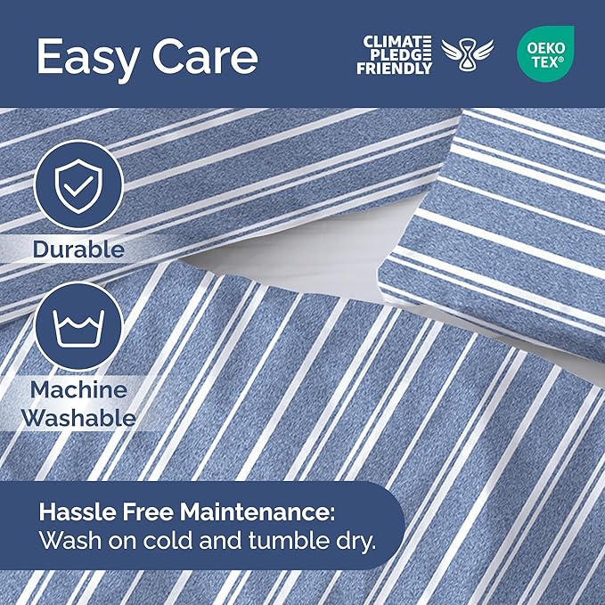 Duvet Cover Twin/Twin XL Size Set - Extra Soft Twin/Twin XL Duvet Cover 68" x 90" with 1 Pillow Sham - Hotel Luxury, Easy Care, Fade Free w/ Zipper Closures & Ties - Comfy & Breathable (Blue Stripes)