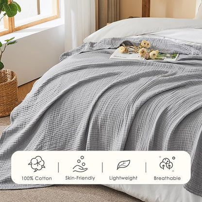 EMME Cotton Muslin Twin XL Blanket Breathable Gauze Soft Lightweight Blankets Adults Gifts for Women (Heather Grey, 66"x90")
