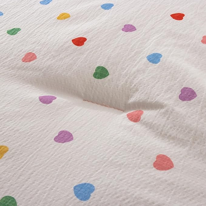 A Nice Night Colorful Heart Love Pattern Bedding Set,Ruffle 6 Piece Bed in a Bag Matching Sheet Set,Princess Chic Style,White Comforter Sets Room Decor for Girls,Queen