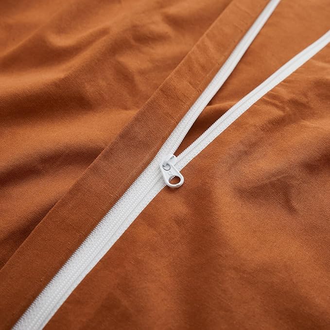 Burnt Orange Duvet Cover Full Size, 100% Washed Cotton Linen Like Bedding Set with Zipper Closure (No Comforter), 80x90 Inches