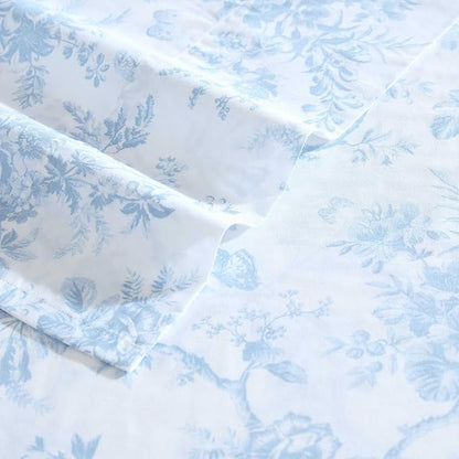 Laura Ashley - Full Sheet Set, Crisp & Cool Cotton Percale Bedding with Deep Pockets, Lightweight for Year Round Comfort, Bed Sheets with Matching Pillowcases (Walled Garden Blue)