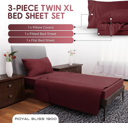 Twin XL Sheets Set - 3 Piece Bedding - Wrinkle Free, Fade Resistant, Double Brushed Microfiber - Deep Pockets/Easy Fit - 1800 Series Ultrasoft, Cooling Sheets (Burgundy)