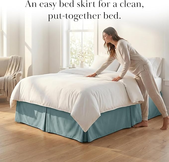 Southshore Fine Living, Inc. Tailored Queen Bed Skirt 14 Inch Drop, Pet Hair Resistant Dust Ruffle Queen Size - Easy Care, Wrinkle Free Bed Skirting to Hide Underbed Storage - Steel Blue (Teal)