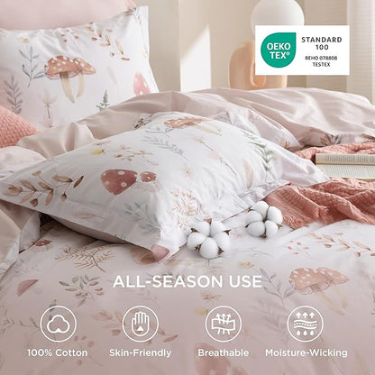 Bedsure Duvet Cover Twin Size - 100% Cotton Reversible Cute Flower Floral Duvet Cover Set with Zipper Closure, 2 Pieces Soft & Breathable PureWoven Shell Beige Bedding Set with 1 Pillow Sham 20"x26"
