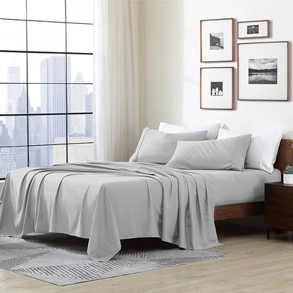 Cathay Home Essentials Ultra Soft Hypoallergenic Wrinkle Resistant Double Brushed Microfiber Bedding Sheet Set, Light Gray, Twin