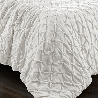 Lush Decor Ravello Pintuck Comforter Set - Luxe 5 Piece Textured Bedding Set - Traditional Glam & Farmhouse Inspired Bedroom Decor - King, White