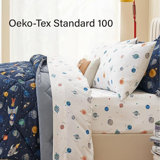 Twin Size Space Kids Bedding Set for Boys, 5 Pieces Super Soft Lightweight Microfiber Comforter Set with Sheets, Bed in a Bag, Children Bed Set