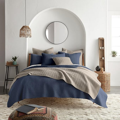 Levtex Home Mills Waffle Full/Queen Quilt Set (88x92in) with 2 Pillow Shams (26x20in) - Navy - 100% Cotton Full/Queen Size Quilt Bedding Set - Lightweight, Soft, Pre-Washed