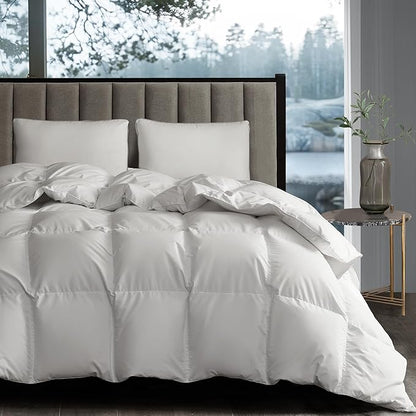 Hotel Grand White Goose Down Fiber Comforter King Size - All Season Hotel Collection Duvet Insert King Medium Warmth Comforter with 1cm Breathable Panel, 106" x 90"