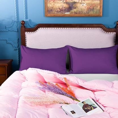 NTBAY Egyptian Cotton King Pillowcases - Set of 2, 500 Thread Count Cotton Pillowcases - Soft and Breathable Envelope Closure Pillow Cases - 20x36 Pillow Covers for Bed, Purple