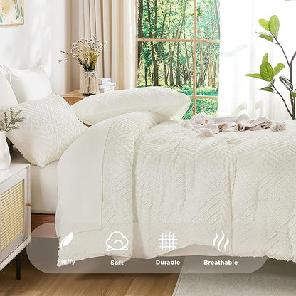 Andency Super King Comforter Set Ivory - 7 Pieces Bed in a Bag Super King Bedding Comforter Sets, Tufted Lightweight Fluffy Bed Set with Comforter, Sheets, Pillowcases & Shams