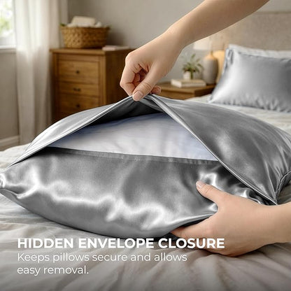 Satin Pillowcase 2 Pack - King Size (20"x40", Grey) - Silky Pillow Cases for Hair and Skin - Satin Pillow Covers with Envelope Closure - Extra Soft Premium Microfiber