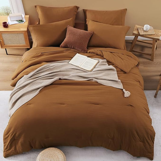 WRENSONGE Oversize King Size Comforter Sets- 7 Pieces Soft Terracotta Bed in a Bag with Fitted Sheet, Flat Sheet, 2 Pillow Shams, 2 Pillowcases, Warm Bedding Sets for All Season