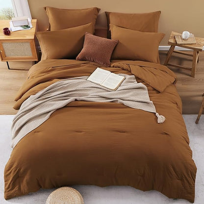 WRENSONGE Queen Comforter Set- 7 Pieces Terracotta Bed in a Bag Queen with Fitted Sheet, Flat Sheet, 2 Shams, and 2 Pillowcases- Warm Bedding Sets for All Season