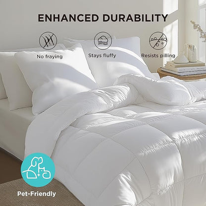 Bedsure Comforter Duvet Insert - Quilted Comforters Queen Size, All Season Duvet, GentleSoft Down Alternative Bedding Blanket, with 8 Tabs, Gifts for Women/Men, White, Queen 88 x 88 Inches