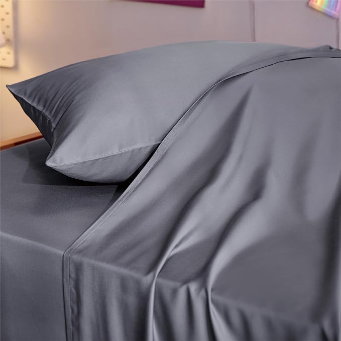 Bedsure Cooling Sheets Twin XL, Rayon Derived from Bamboo, PureWoven, Breathable & Soft Twin XL Sheet Sets, Deep Pocket Up to 16", Hotel Luxury Silky Dorm Bedding for Hot Sleepers, Dark Grey