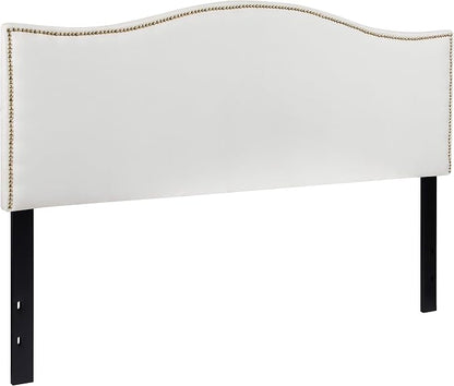 EMMA + OLIVER Upholstered Queen Size Headboard with Nailtrim in White Fabric