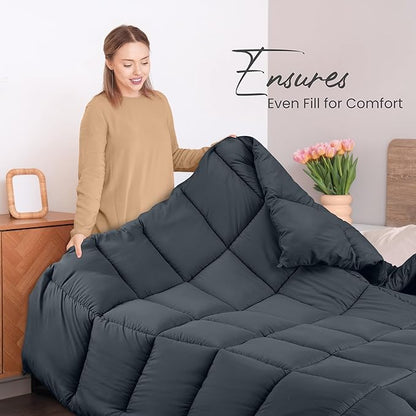Utopia Bedding Comforters Queen Size, All Season Duvet Insert, Down Alternative Box Stitched Bed Comforter with Corner Tabs, Machine Washable (Grey)