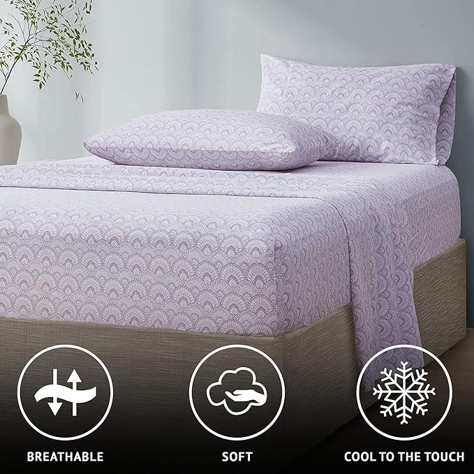 Comfort Spaces 100% Cotton Sheet Set Breathable, Lightweight, Soft with 14" Elastic Pocket Fits up to 16" Mattress, All Season Cozy Bedding, Matching Pillow Case, King Tabitha Purple 4 Piece