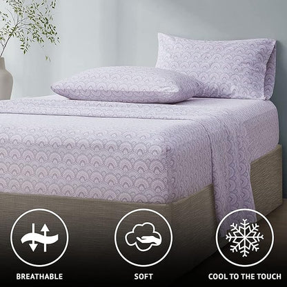 Comfort Spaces 100% Cotton Sheet Set Breathable, Lightweight, Soft with 14" Elastic Pocket Fits up to 16" Mattress, All Season Cozy Bedding, Matching Pillow Case, King Tabitha Purple 4 Piece