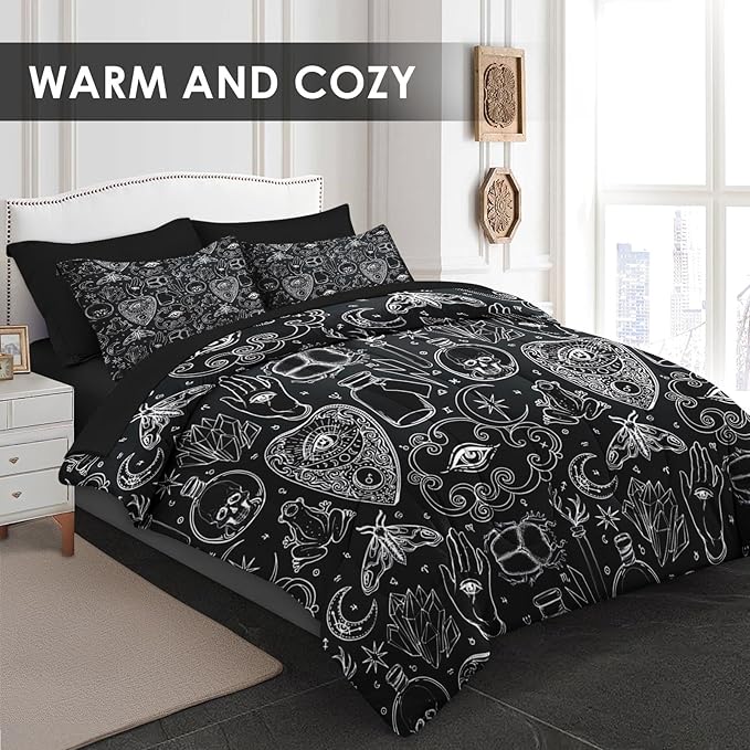 Comforter Set King Size, Medieval Retro Halloween 7 Pcs Bedding for Kids and Adults, Gothic Vintage Bed Sheet Sets with Fitted Sheet 2 Pillowcases & 2 Shams for Bedroom Bed Decor