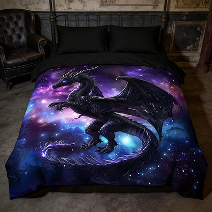 Fantasy Dragon Bedding Set Purple Blue Nebula Comforter Set King Size Mysterious Outer Space Bedding Set for Kids Boys Girls Teens Room Decor Safari Wildlife Animals Quilt Set
