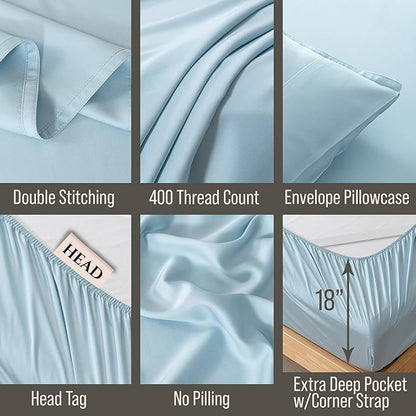 Bella Coterie Luxury Bamboo Viscose Cal King Size Sheet Set | 100% Organically Grown | Ultra Soft | Cooling for Hot Sleepers | 18" Deep Pocket [Coastal Blue]