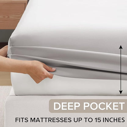 UGG Hedi Split King Sheet Set 5-Piece Luxury Cooling Sheets Deep Pockets Premium Bedding with 2 Shams Hypoallergenic Machine Washable Soft Lightweight Set for Adjustable Bed, Split King, Stone Grey