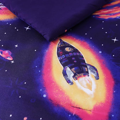 Full Kids Comforter Set - 7 Pieces Full Bedding Sets for Boys Teen, Outer Space Rocket Bed in A Bag with Sheets