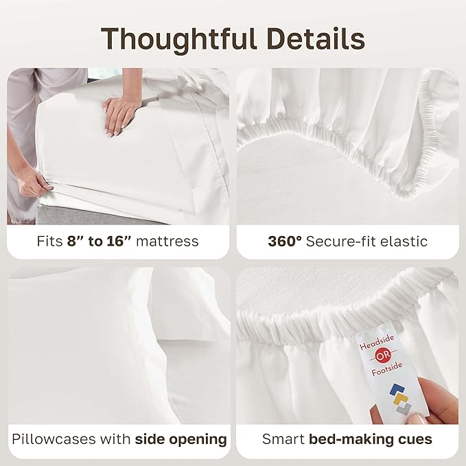 California Design Den Full Size Sheet Set - 100% Cotton, Luxuriously Soft 600 Thread Count Sateen, Deep Pocket Full Size Bed Sheets - True Ivory