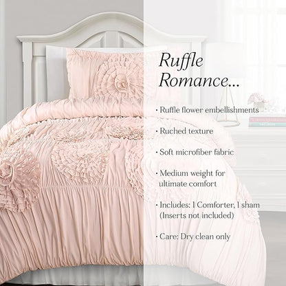 Lush Decor Serena Comforter Set, 2 Piece Set, Twin XL, Blush - Pink Bedding Set Twinxl - Cute Comforter Twin XL Size - Coquette Dorm Decor