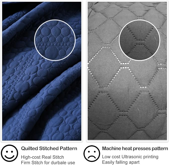HORIMOTE HOME Quilt Set Queen Size Navy Blue, Classic Geometric Spots Stitched Pattern, Pre-Washed Microfiber Chic Rustic Look, Ultra Soft Lightweight Quilted Bedspread for All Season, 3 Pieces