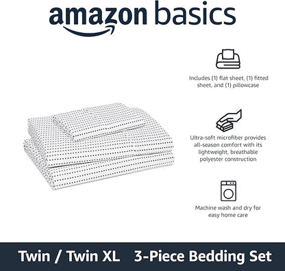 Amazon Basics Lightweight Microfiber 3-Piece Bed Sheet Set, Twin XL, Plum, Printed