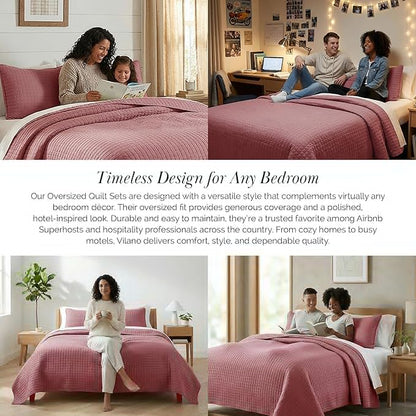 Southshore Fine Living, Inc. Twin XL Quilt Set with Pillow Sham, Quilted Twin Bedspread, Coverlet, Oversized Bed Quilt for Full Coverage, Soft and Comfy, Easy Care, Machine Washable, Marsala