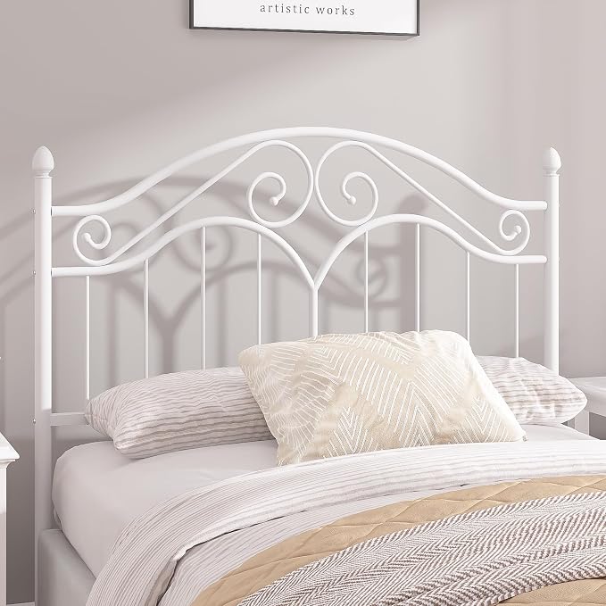 Headboard for Full Size Bed Frame Vintage Platform Bed Metal Headboard Only | Height Adjustable,Sturdy and Stable,Easy Assembly,White