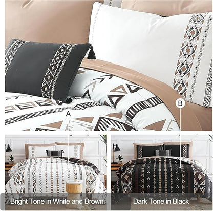 Geniospin Super King Size Comforter Set- 7 Pieces Boho Bed in a Bag, Western Bedding Set for All Seasons, Reversible Aztec Bedding, Lightweight Comforter Bed Set with Sheets, Pillowcases & Shams