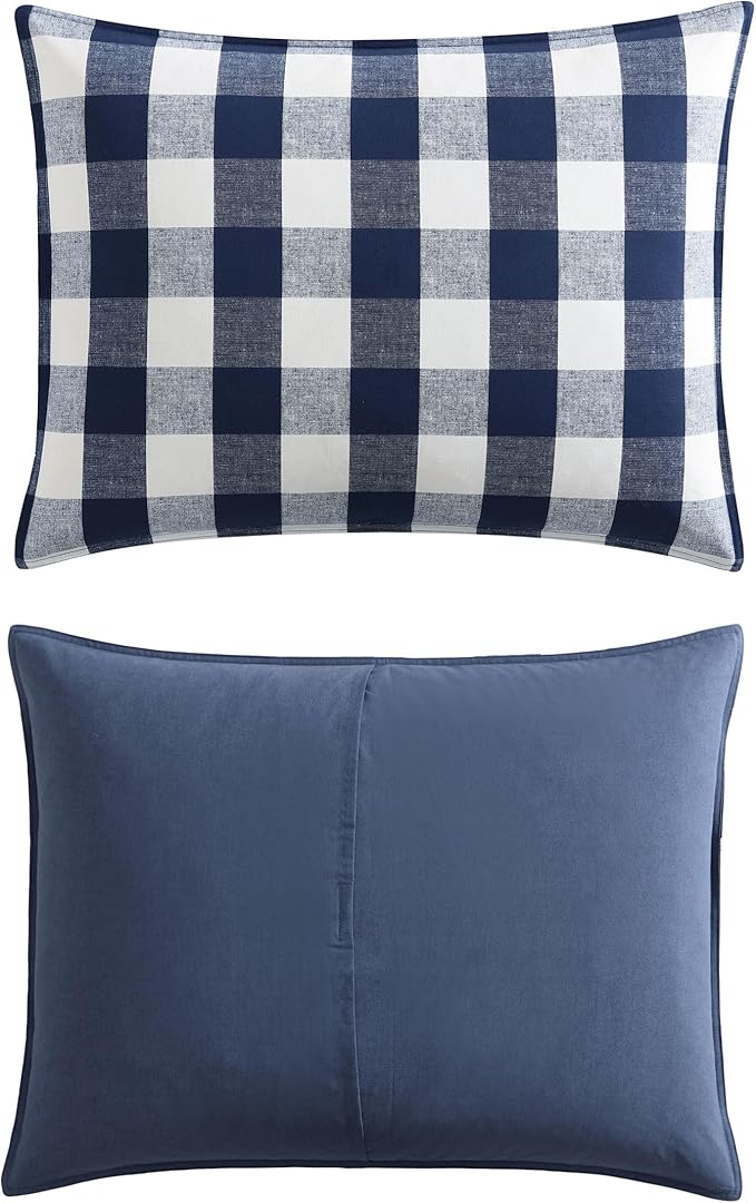 Eddie Bauer - King Comforter Set, Reversible Cotton Bedding with Matching Shams, Stylish Plaid Home Decor (Lakehouse Blue, King)