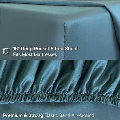 DOZ Sheet Set, 100% Viscose derived from Bamboo, Organically Grown, Buttery Soft, Cooling Sheets, High GSM, Deep Pockets - 4 Piece - 2 Pillowcases 1 Fitted 1 Top Sheet (Teal, Queen)