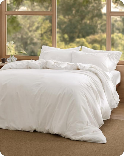 Bedsure Cotton Duvet Cover Twin - Luxury Slub Weave 100% Cotton Duvet Cover Set, PureWoven Bedding Set with a Linen Like Textured, Easy Change, Coconut White, 68" x 90"