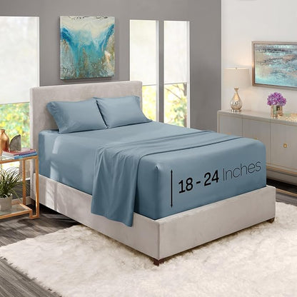 Nestl Full Size Sheet Set, 4 Piece Extra Deep Pocket (18-24 inches), Microfiber, Hotel Luxury, Soft, Breathable, Wrinkle-Free, Easy to Care, Stone Blue