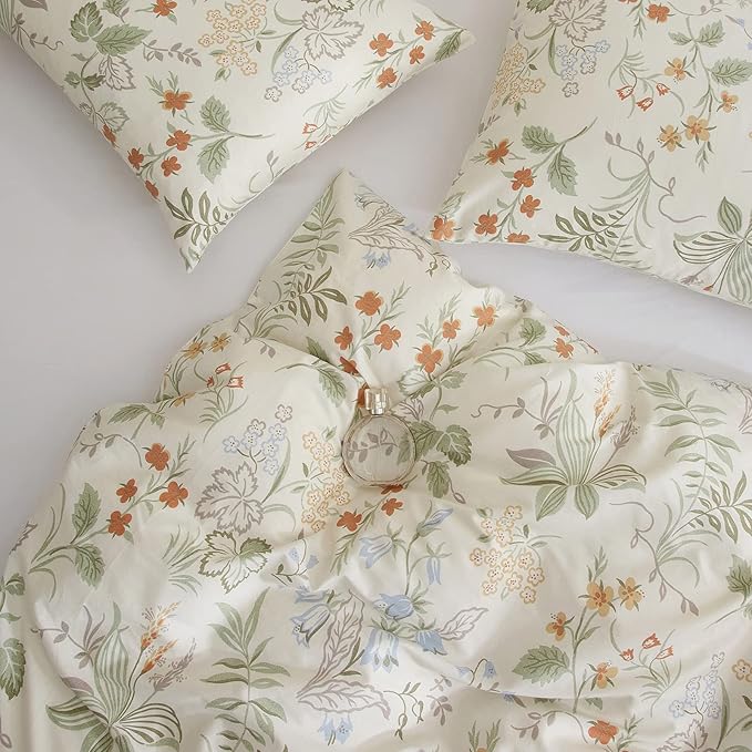 VM VOUGEMARKET Green Floral Comforter Set Full 3 Pcs Vintage Red Flower Down Comforter with 2 Pillowcases All Season Soft Fluffy & Lightweight Comforter Set for Girls Women 80"x90"