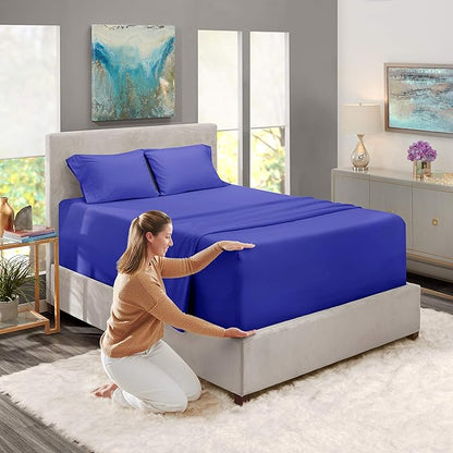 Nestl Full Size Sheet Set, 4 Piece Extra Deep Pocket (18-24 inches), Microfiber, Hotel Luxury, Soft, Breathable, Wrinkle-Free, Easy to Care, Royal Blue