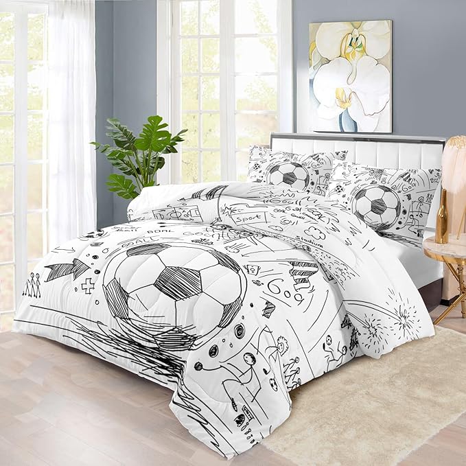 Football Sports Comforter Sets for Boys Full,Soccer Comforter Sport Bedding for Boys Room,Gaming Bed Soccer Bedding Full Set,Games Quilt Bedroom Bed Decor Kids and Teen